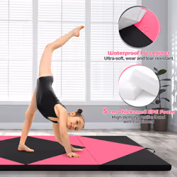 8FT Folding Exercise Aerobics Mat Portable Gymnastics Tumbling Mat Yoga Gym Mat