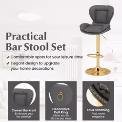 Set of 2 Bar Stools Adjustable Swivel Leather Pub Chair Kitchen Dining Chairs