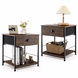 Set of 2 Nightstand 2-tier Bedside End Sofa Coffee Table Storage Table W/ Drawer