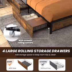 Double Size Bed Frame Metal Bed Platform LED Light Headboard & 4 Storage Drawers