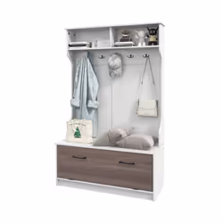 3-in-1 Freestanding Hall Coat Rack Stand Shoe Bench with 5 Hooks and Cabinet