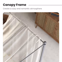 Double Size Metal Canopy Bed Frame 4-Poster Modern Platform Wooden Slat Support