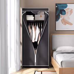 Single Fabric Wardrobe Folding Clothes Closet with Hanging Rail and Zippers