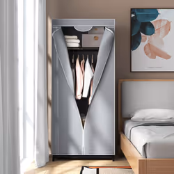 Single Fabric Wardrobe Folding Clothes Closet with Hanging Rail and Zippers