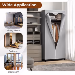Single Fabric Wardrobe Folding Clothes Closet with Hanging Rail and Zippers
