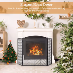 3-Panel Fireplace Screen Foldable Wrought Metal Iron Mesh Fire Spark Guard