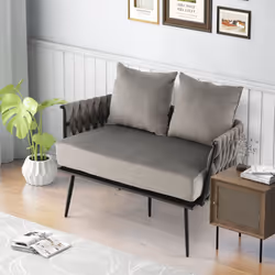 Modern 2 Seater Sofa Upholstered Loveseat Couch Woven Double Sofa Chair W/ Arms