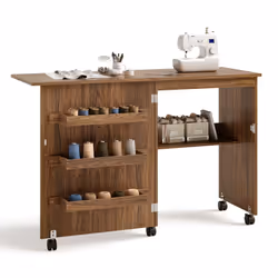 Folding Sewing Table 2 IN 1 Rolling Craft Table Home Office Desk Workstation