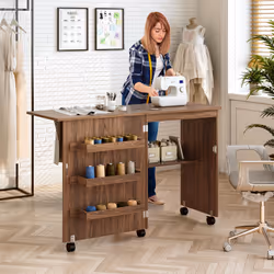 Folding Sewing Table 2 IN 1 Rolling Craft Table Home Office Desk Workstation