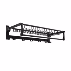 Foldable Bathroom Towel Rack Wall Mounted Towel Shelf w/ Adjustable Towel Bar