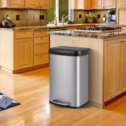 50L Rectangular Waste Bin Stainless Steel Step Trash Can Recycling