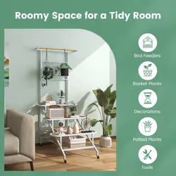 4-Tier Hanging Plant Stand Ladder Shelf W/Trellis & Hanging Bar Plant Pot Holder