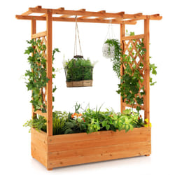 Raised Garden Bed Planter Box w/ Side & Top Trellis for Vine Climbing Plants