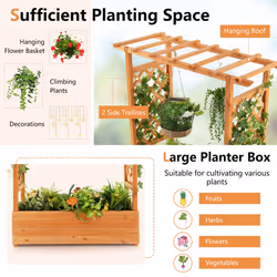 Raised Garden Bed Planter Box w/ Side & Top Trellis for Vine Climbing Plants
