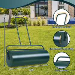 48L Steel Garden Lawn Roller Water Sand Filled Outdoor Grass Roller w/Drain Plug