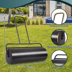 48L Steel Garden Lawn Roller Water Sand Filled Outdoor Grass Roller w/Drain Plug