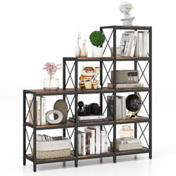 Wooden 9 Cube Bookcase 5 Tier Open Storage Cabinet Free Standing Anti-toppling