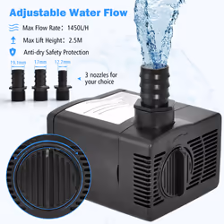 1450L/H 30W Submersible Pump Fountain Water Pump with 2.5M High Lift 3 Nozzles