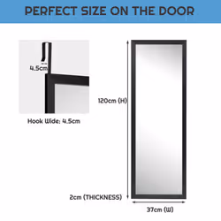 120 x 37cm Full Length Mirror Over the Door Wall Mirror w/ Hanging Hooks