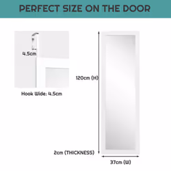 120 x 37cm Full Length Mirror Over the Door Wall Mirror w/ Hanging Hooks