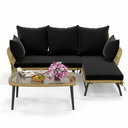 Outdoor Wicker Furniture Set 3-PieceLoveseat Patio Sofa with Cushions & Table