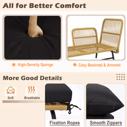 Outdoor Wicker Furniture Set 3-PieceLoveseat Patio Sofa with Cushions & Table