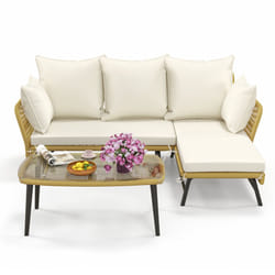 Outdoor Wicker Furniture Set 3-PieceLoveseat Patio Sofa with Cushions & Table