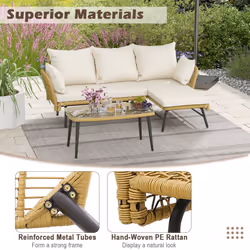 Outdoor Wicker Furniture Set 3-PieceLoveseat Patio Sofa with Cushions & Table