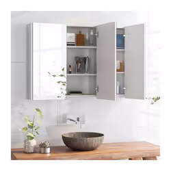 Wall-Mounted 3-Door Bathroom Mirror Cabinet Cupboard Adjustable Shelves