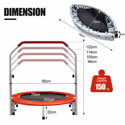 Foldable Jumping Fitness Trampoline Exercise Rebounder 4-Level Adjustable Handle