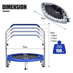 Foldable Jumping Fitness Trampoline Exercise Rebounder 4-Level Adjustable Handle