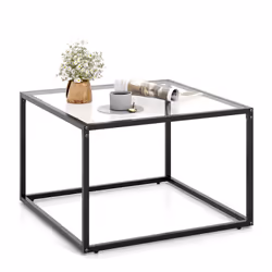 Tempered Glass Top Coffee Table Home Square Tea Table Accent Sofa Side Table