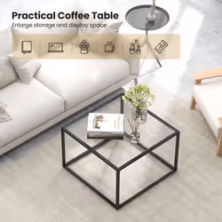 Tempered Glass Top Coffee Table Home Square Tea Table Accent Sofa Side Table
