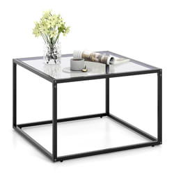 Tempered Glass Top Coffee Table Home Square Tea Table Accent Sofa Side Table