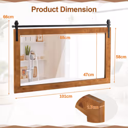Farmhouse Bathroom Wall Mounted Mirror Explosion-proof Wall Mirror E/ Wood Frame