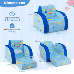 3-in-1 Kids Sofa Convertible Couch Fold out Sofa Bed Lounger Upholstered Chair