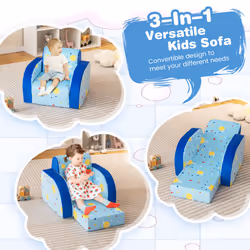 3-in-1 Kids Sofa Convertible Couch Fold out Sofa Bed Lounger Upholstered Chair