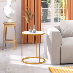 Marble Top Round Side Table Modern Sofa End Table Home Accent Bedside Table