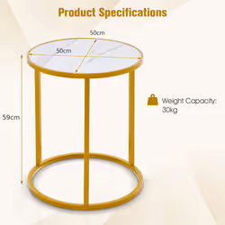 Marble Top Round Side Table Modern Sofa End Table Home Accent Bedside Table