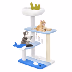 Ocean-themed 3-level Cat Tree w/ Sisal Scratching Posts Hanging Ball Cat Activity Center