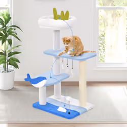 Ocean-themed 3-level Cat Tree w/ Sisal Scratching Posts Hanging Ball Cat Activity Center