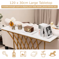 Modern Console Table 120cm Faux Marble Narrow Entryway Hallway Table Accent Desk