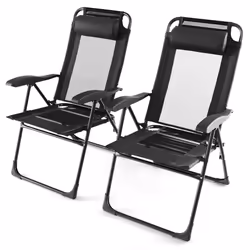 Patio Folding Chairs Set of 2 Outdoor Recliner w/Wide Armrests &7-Level Backrest
