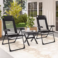 Patio Folding Chairs Set of 2 Outdoor Recliner w/Wide Armrests &7-Level Backrest