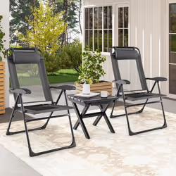Patio Folding Chairs Set of 2 Outdoor Recliner w/Wide Armrests &7-Level Backrest