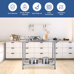 Stainless Steel Kitchen Prep Table Rolling Work Table Commercial Catering Table