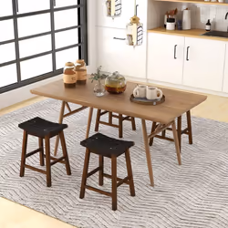 Set of 2 Woven Saddle Stools Faux PU Leather Counter Height Stools 65cm Barstool