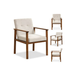 Modern Armchair Linen Fabric Leisure Accent Chair w/Rubber Wood Legs