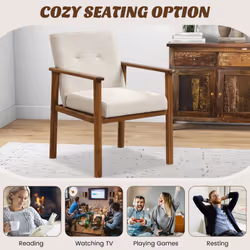 Modern Armchair Linen Fabric Leisure Accent Chair w/Rubber Wood Legs