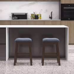 Set of 2 Bar Stools Saddle Padded Seat Counter Height Stools W/ Wood Legs